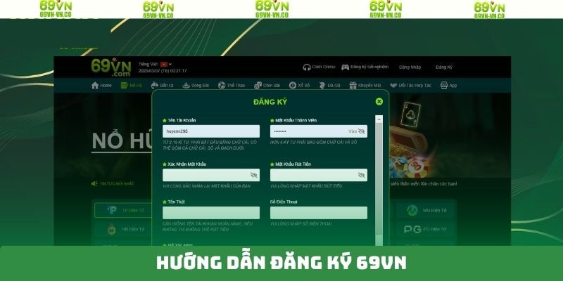 Chi tiết từng bước tạo tài khoản trên 69VN